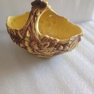 McCoy Pottery 1950s Vintage Acorn And Oak Leaves Basket  6" Tall -Chipped Corner